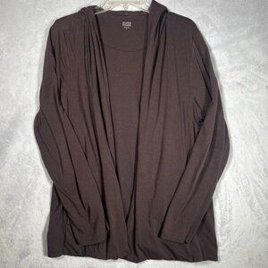Eileen Fisher Cardigan Womens M Brown Hooded‎ Open Front Sweater Pockets Comfy
